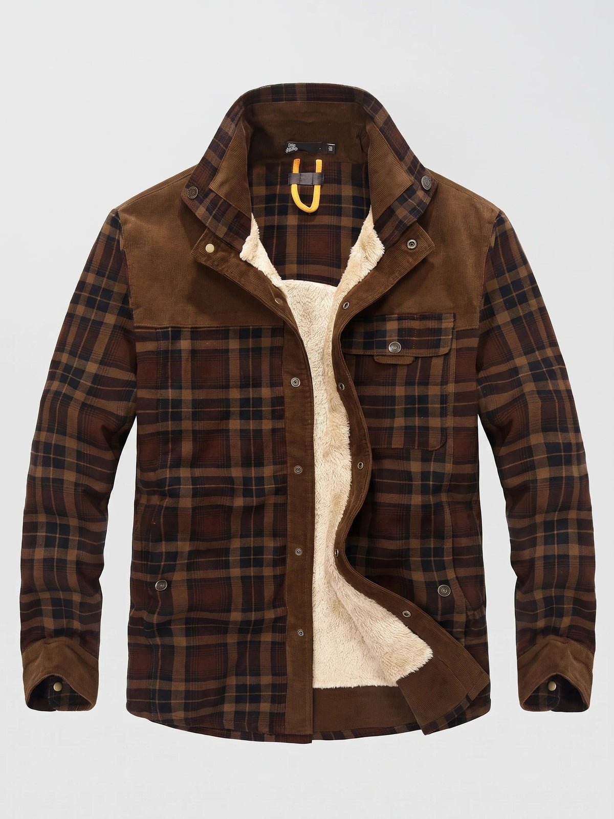 Men's Fleece Lined Check Shirt Jacket, Green Brown Autumn Jacket