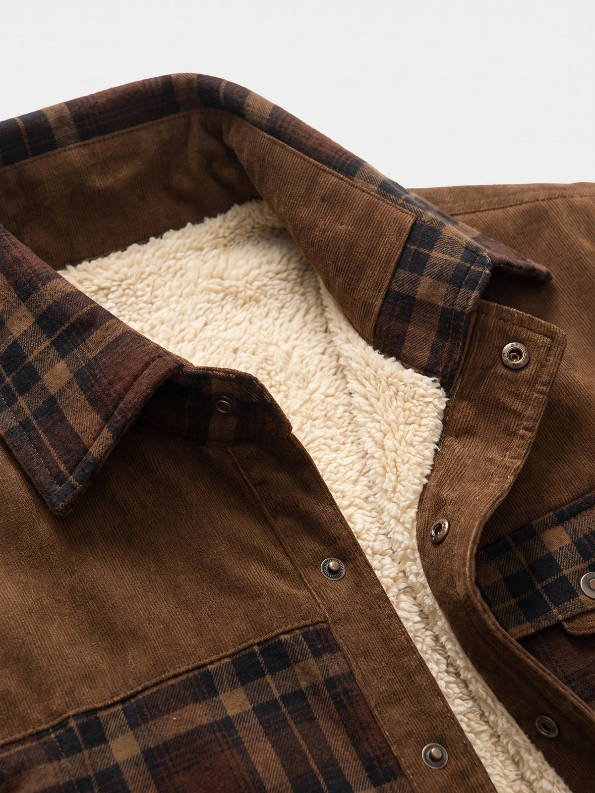 Men's Fleece Lined Check Shirt Jacket, Green Brown Autumn Jacket