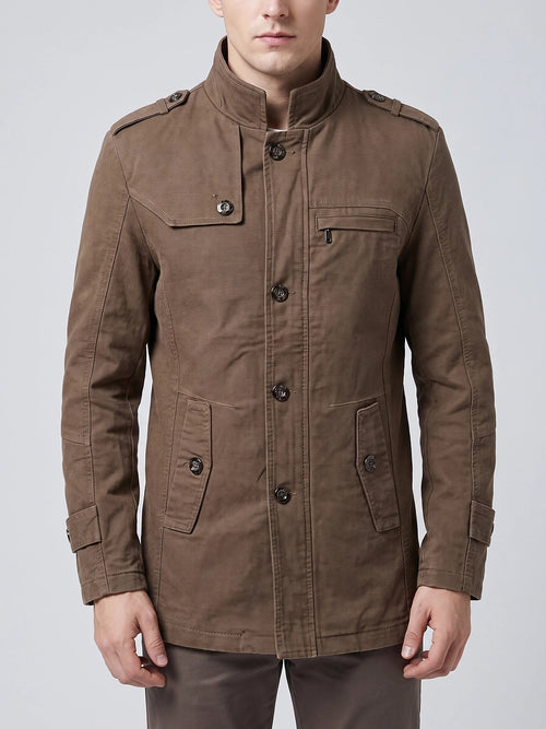 Men's Autumn Trench Coat, Brown Cotton Casual Jacket