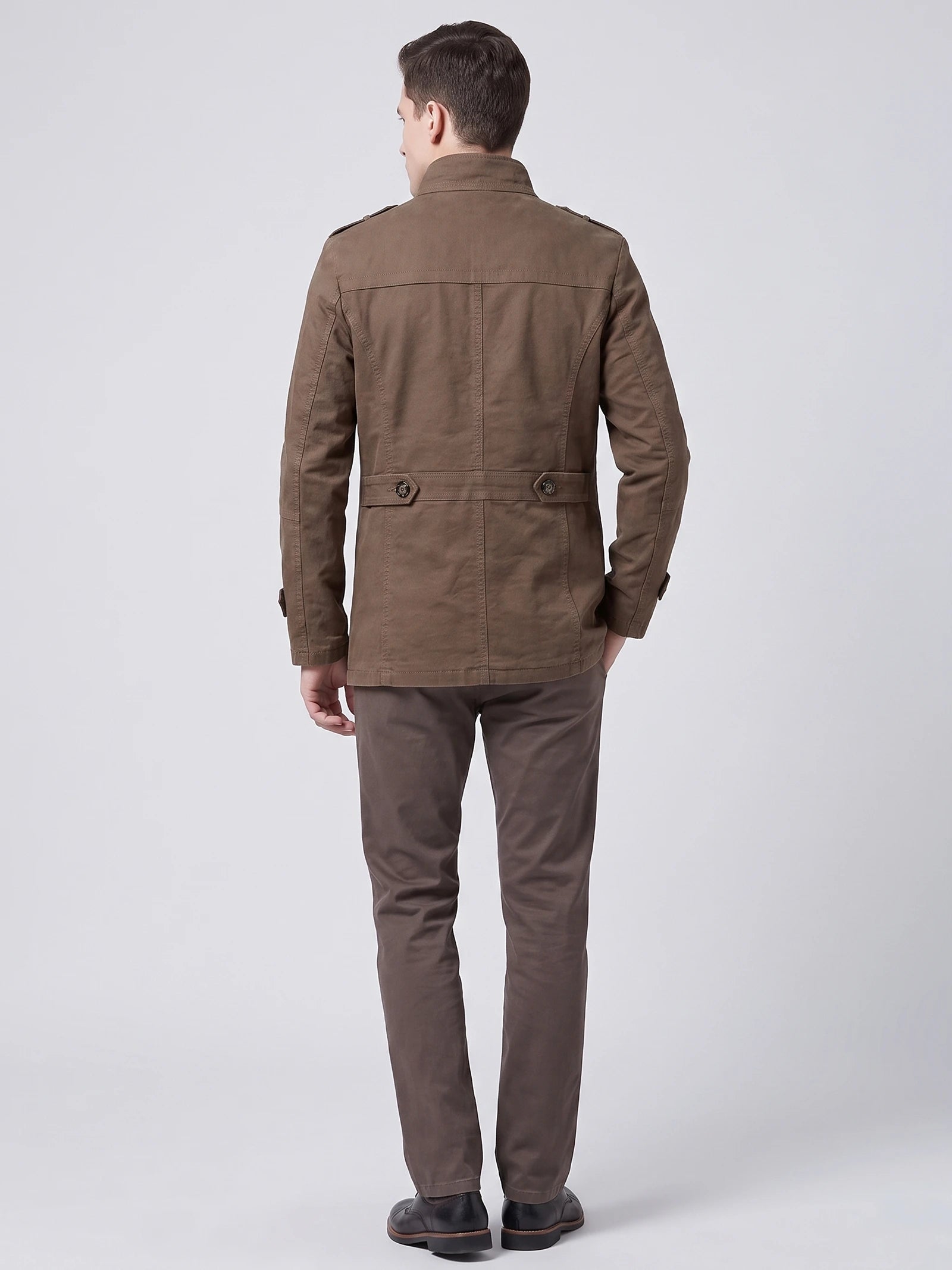 Men's Autumn Trench Coat, Brown Cotton Casual Jacket
