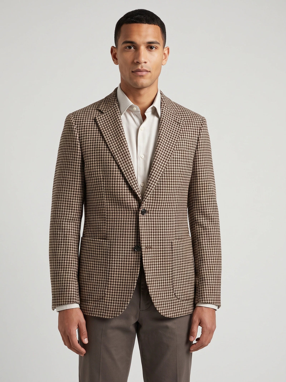 Men's Wool Tweed Blazer, Brown Houndstooth, Autumn Winter Casual Wear