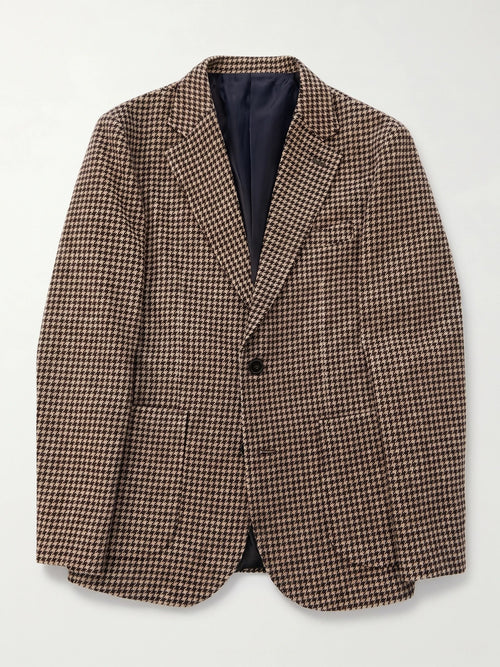 Men's Wool Tweed Blazer, Brown Houndstooth, Autumn Winter Casual Wear