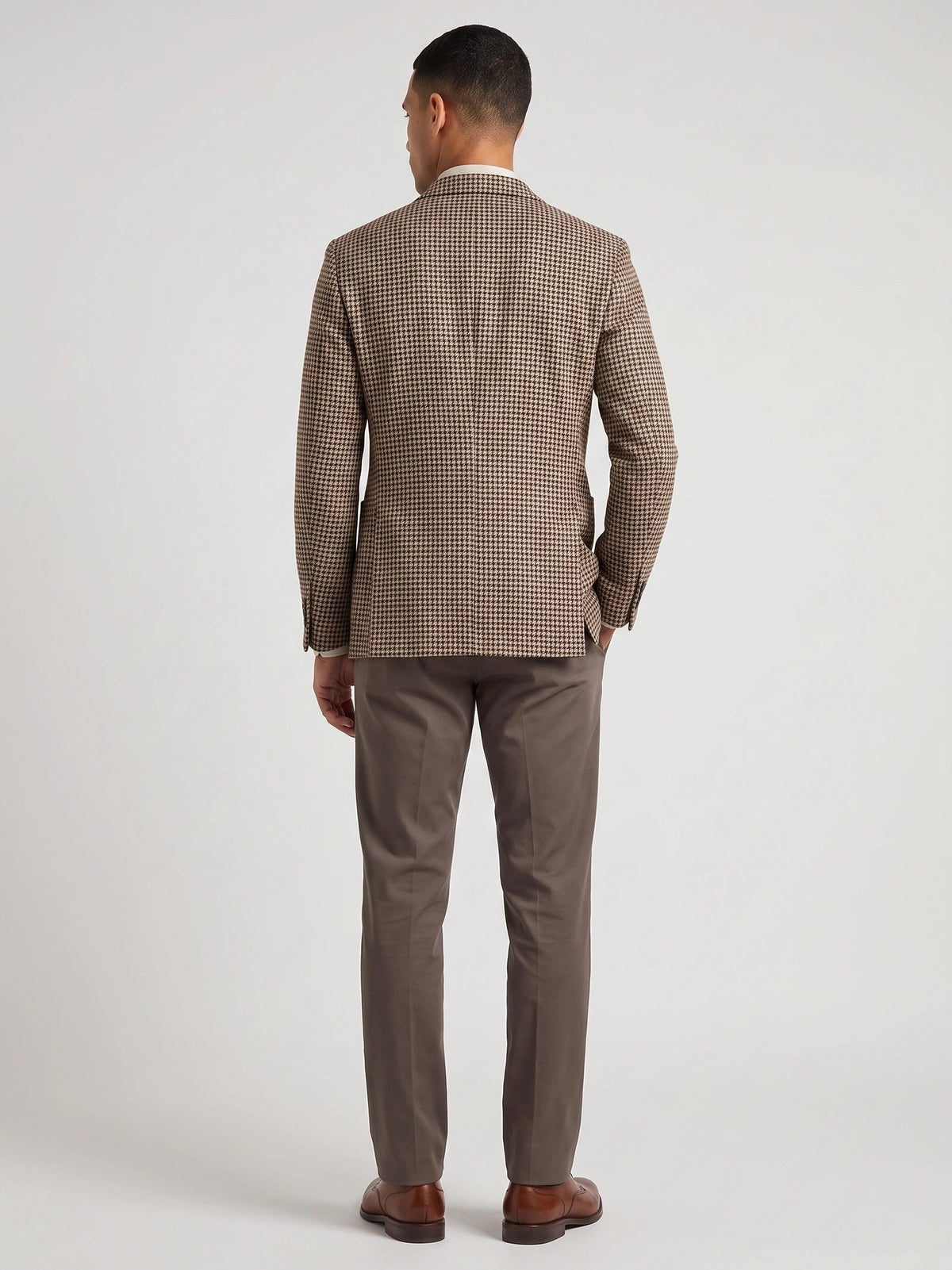 Men's Wool Tweed Blazer, Brown Houndstooth, Autumn Winter Casual Wear