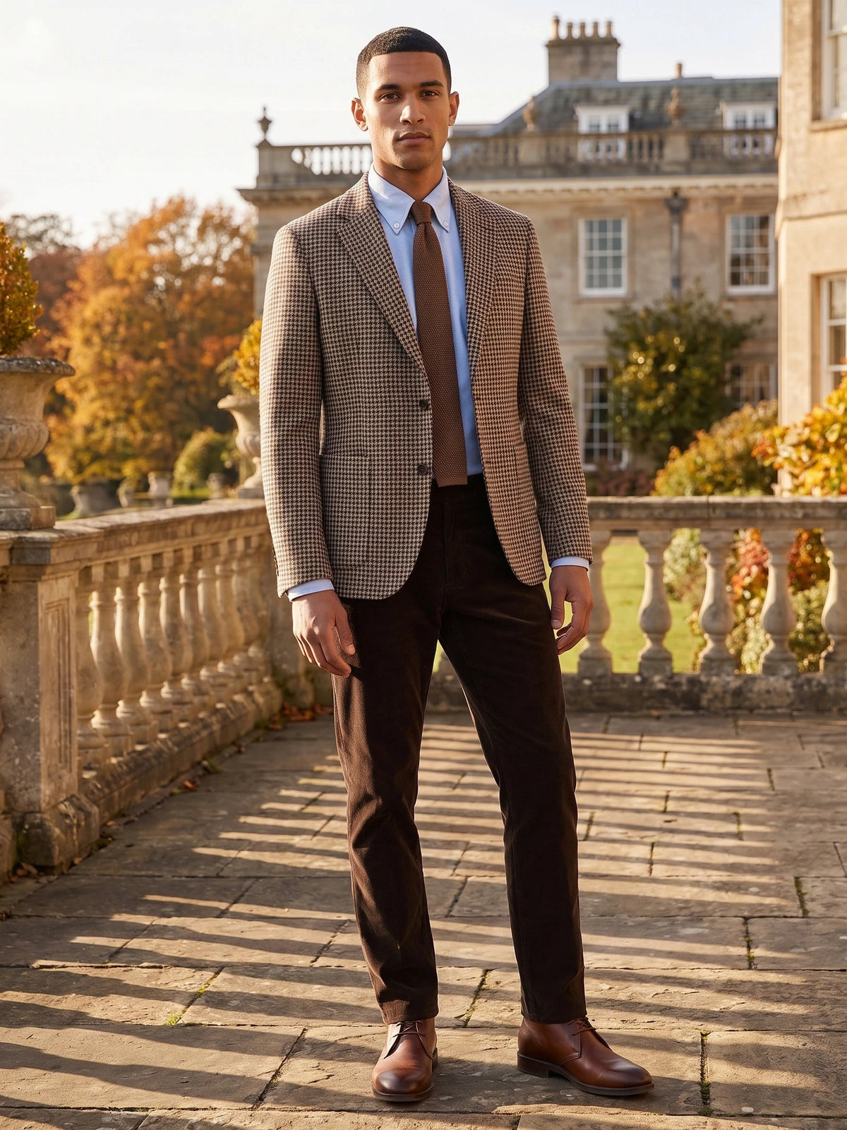Men's Wool Tweed Blazer, Brown Houndstooth, Autumn Winter Casual Wear
