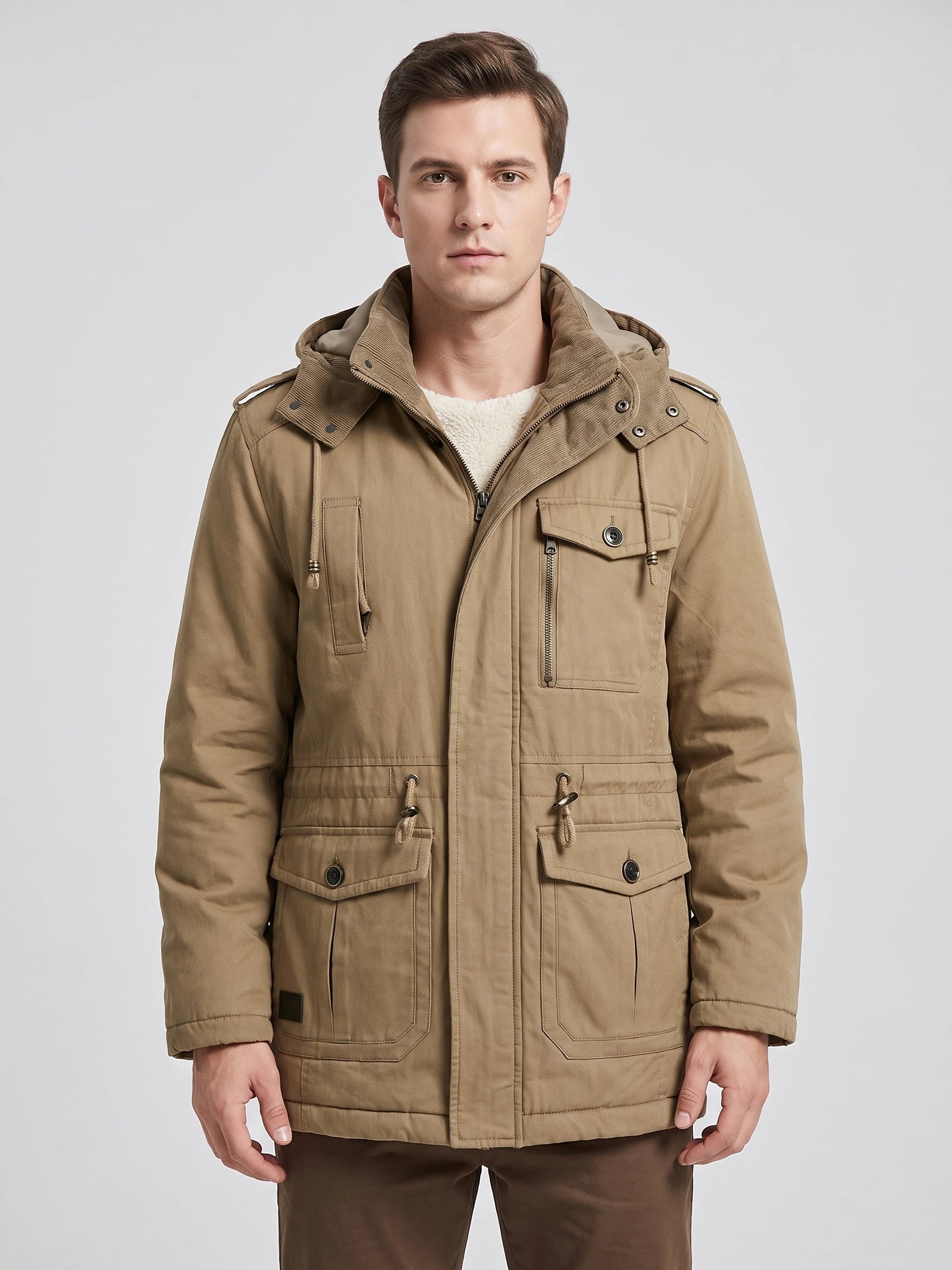 Men's Parkas Hooded Winter Jacket with Fleece Lining and Padding