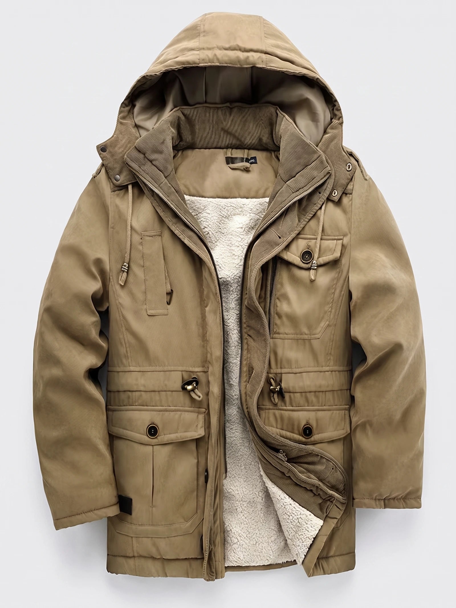 Men's Parkas Hooded Winter Jacket with Fleece Lining and Padding