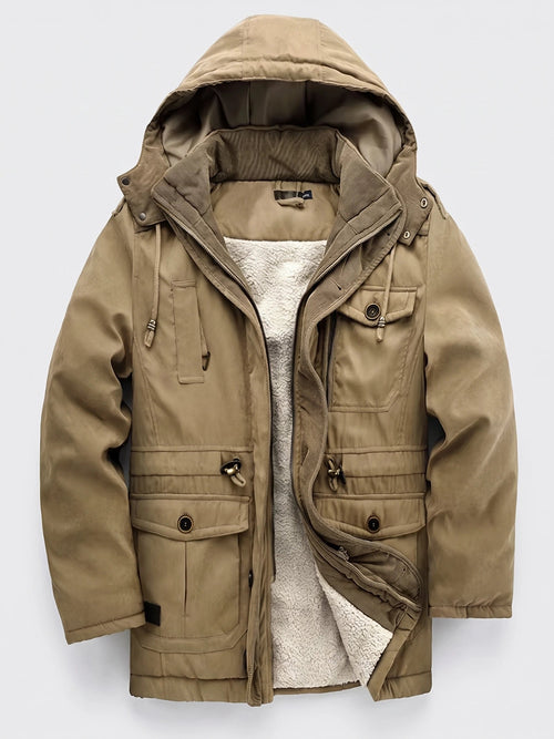 Men's Parkas Hooded Winter Jacket with Fleece Lining and Padding