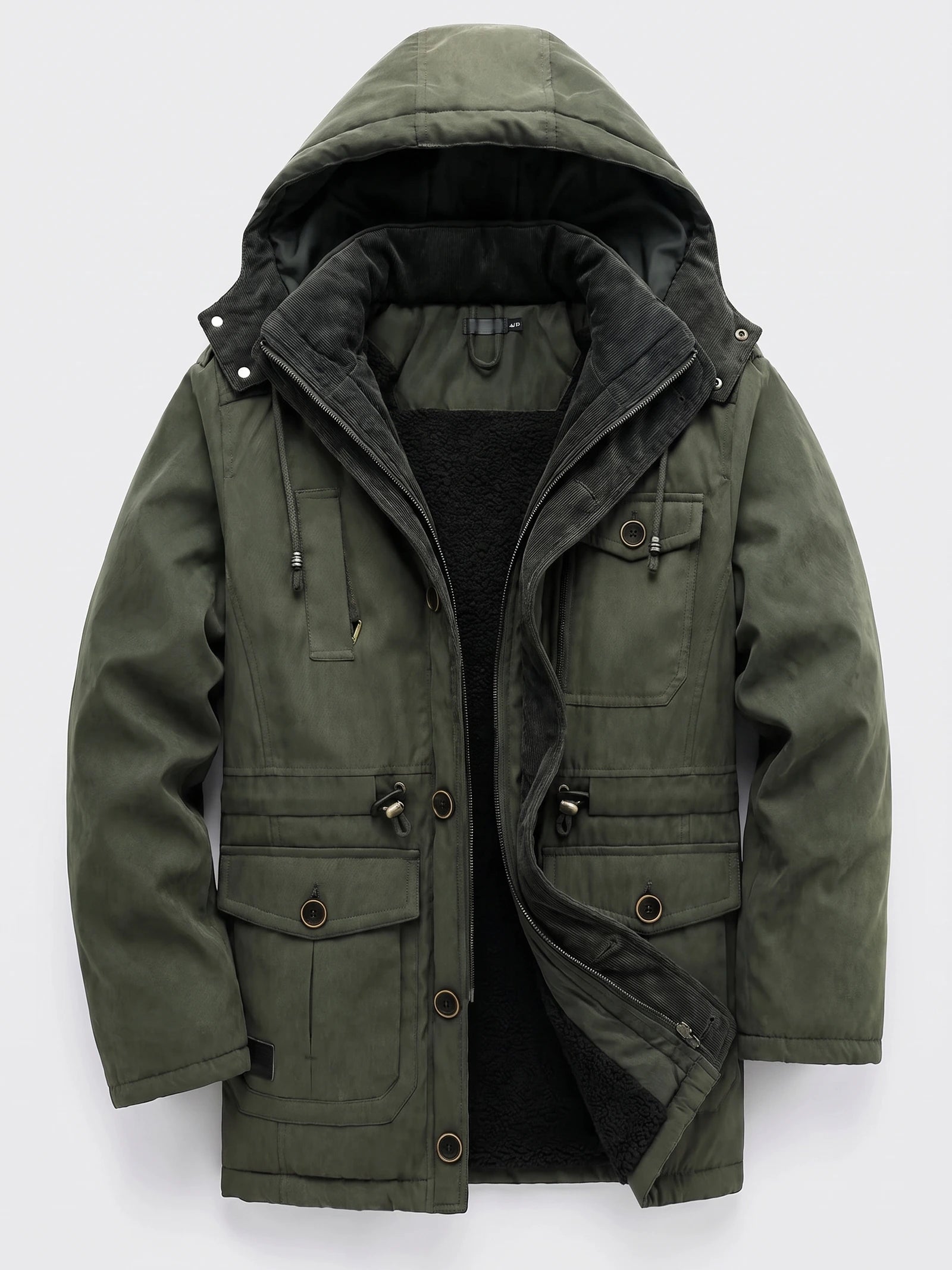 Men's Parkas Hooded Winter Jacket with Fleece Lining and Padding