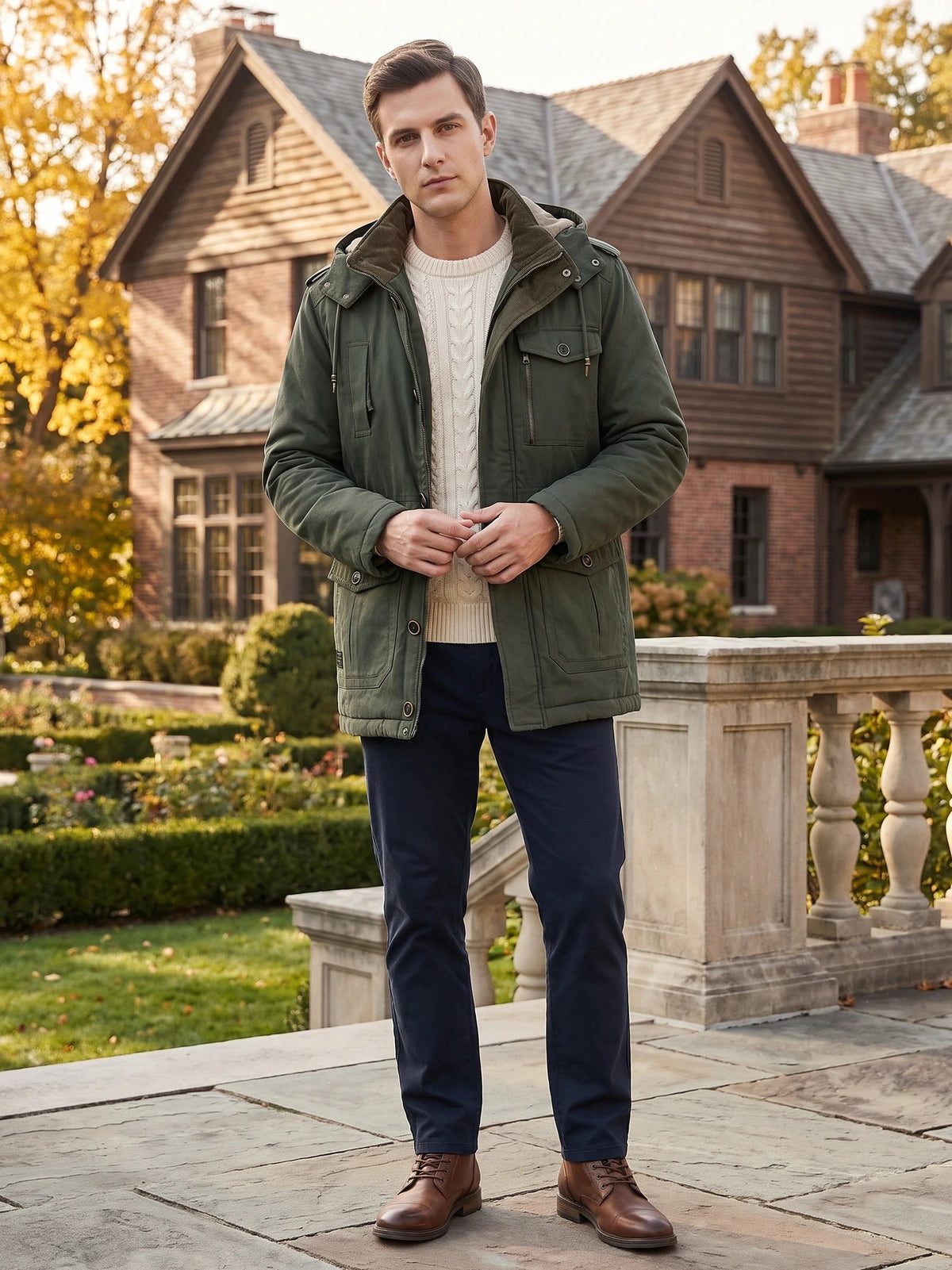 Men's Parkas Hooded Winter Jacket with Fleece Lining and Padding