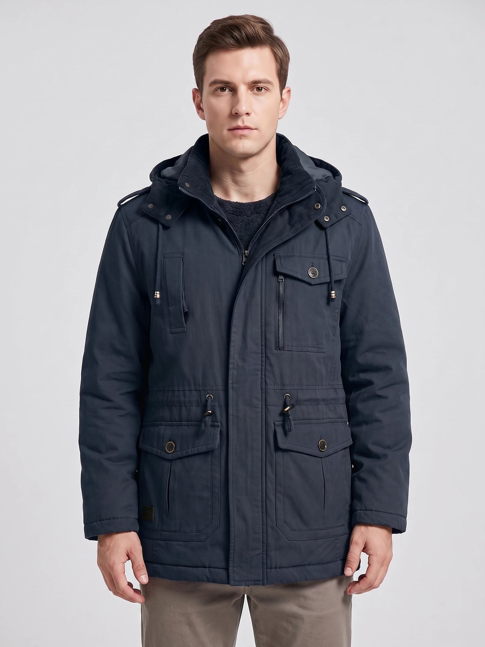 Men's Parkas Hooded Winter Jacket with Fleece Lining and Padding