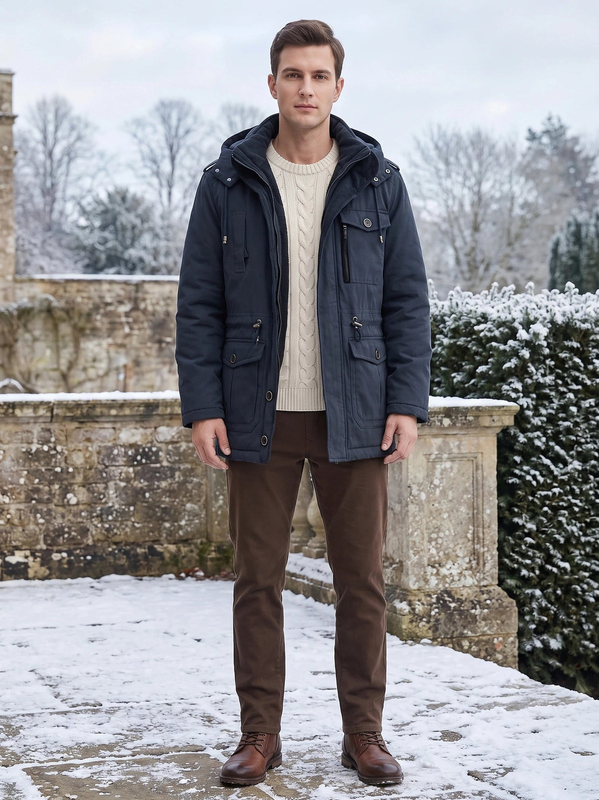 Men's Parkas Hooded Winter Jacket with Fleece Lining and Padding