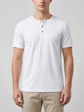 Men's Henley T-Shirt with Button Collar, Short Sleeves, Solid Colour
