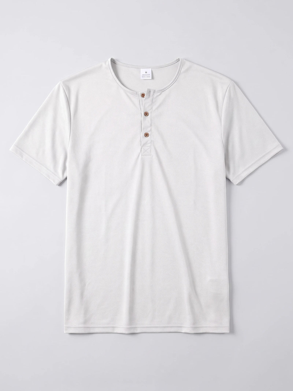 Men's Henley T-Shirt with Button Collar, Short Sleeves, Solid Colour