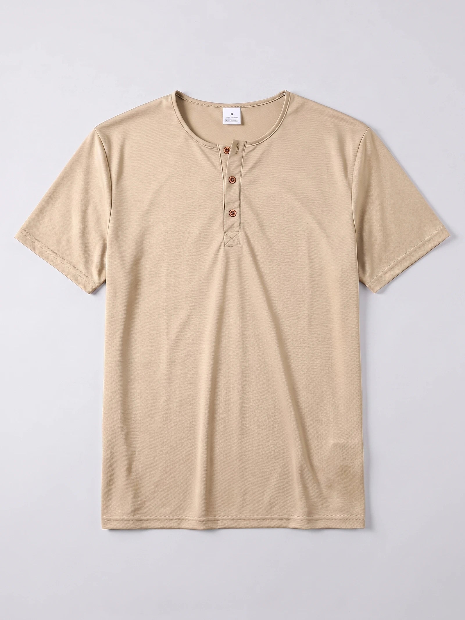 Men's Henley T-Shirt with Button Collar, Short Sleeves, Solid Colour