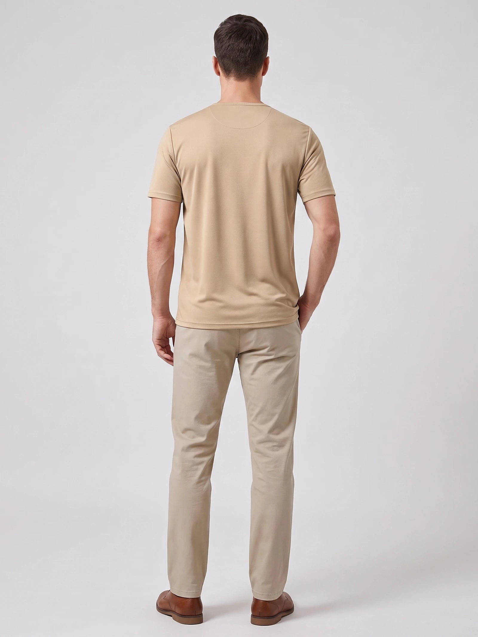 Men's Henley T-Shirt with Button Collar, Short Sleeves, Solid Colour
