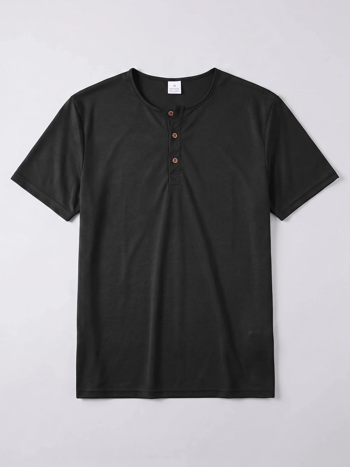 Men's Henley T-Shirt with Button Collar, Short Sleeves, Solid Colour