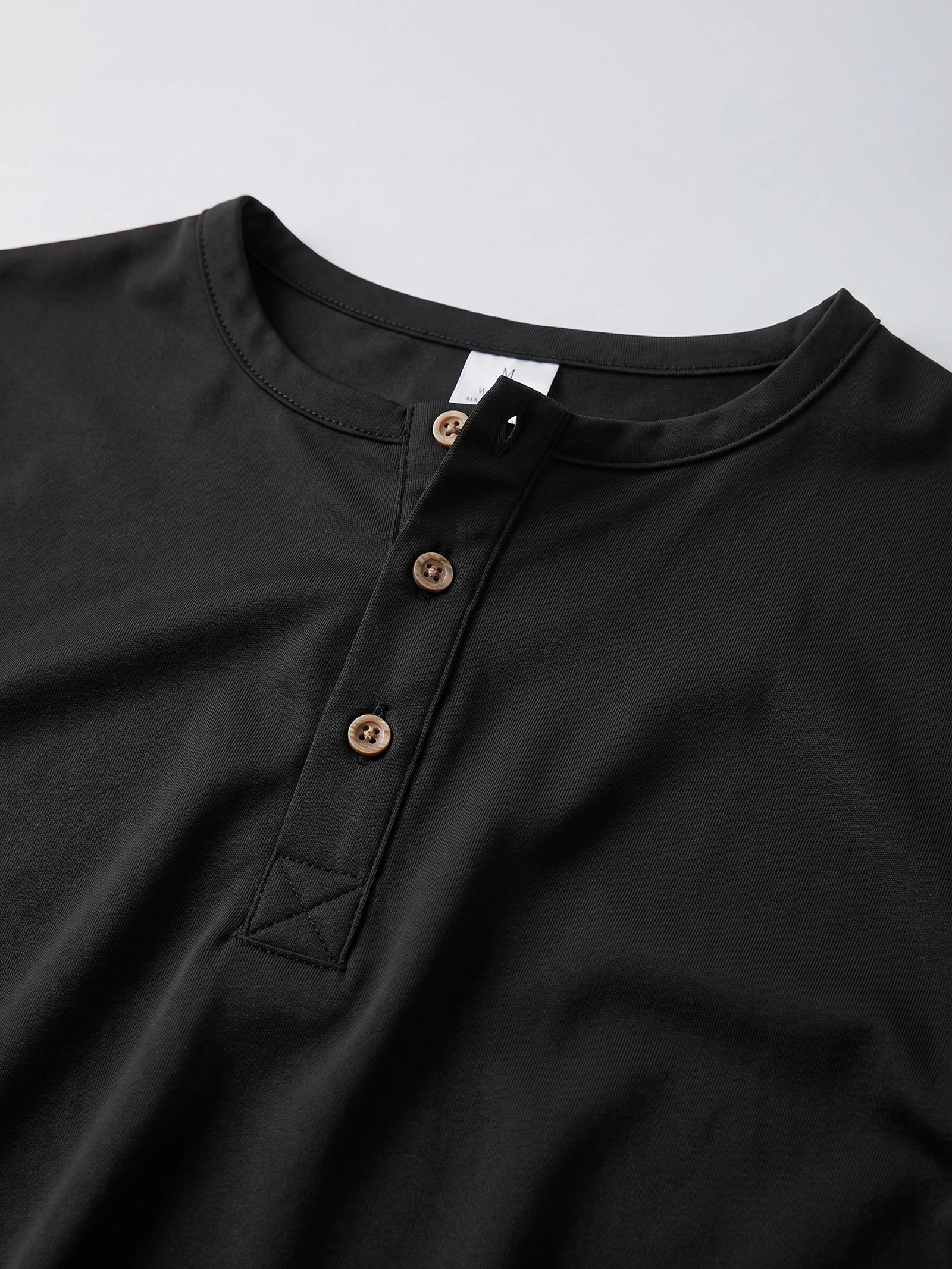 Men's Henley T-Shirt with Button Collar, Short Sleeves, Solid Colour