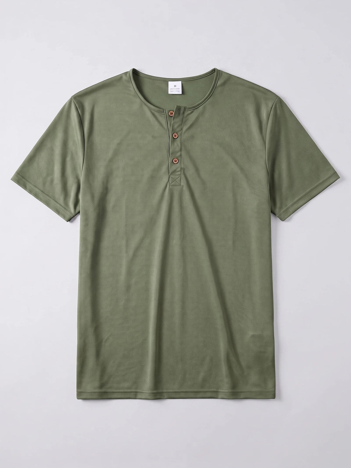 Men's Henley T-Shirt with Button Collar, Short Sleeves, Solid Colour