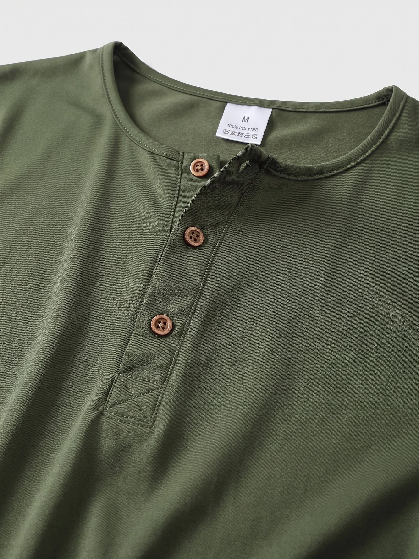 Men's Henley T-Shirt with Button Collar, Short Sleeves, Solid Colour