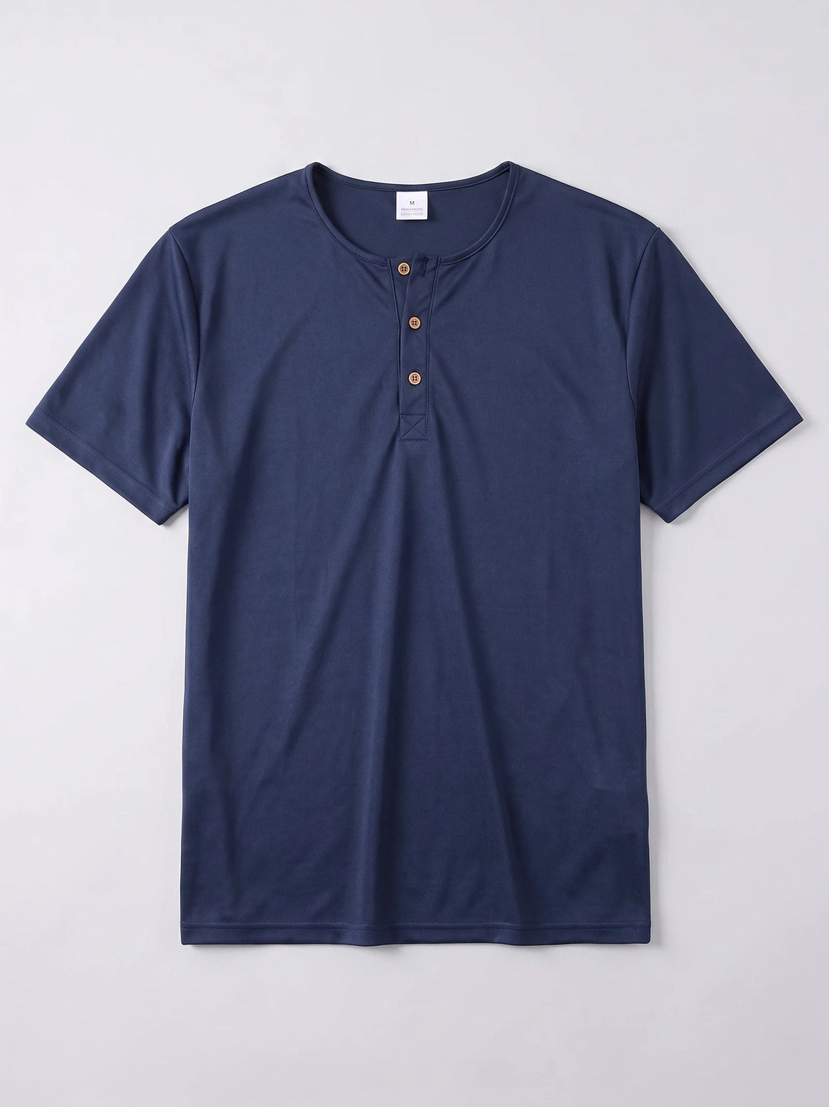 Men's Henley T-Shirt with Button Collar, Short Sleeves, Solid Colour