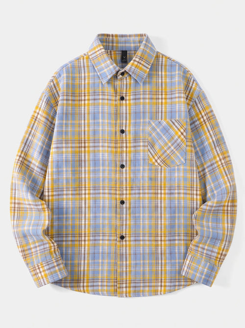 Men's Check Flannel Shirt, Long Sleeve Autumn Winter Shirt