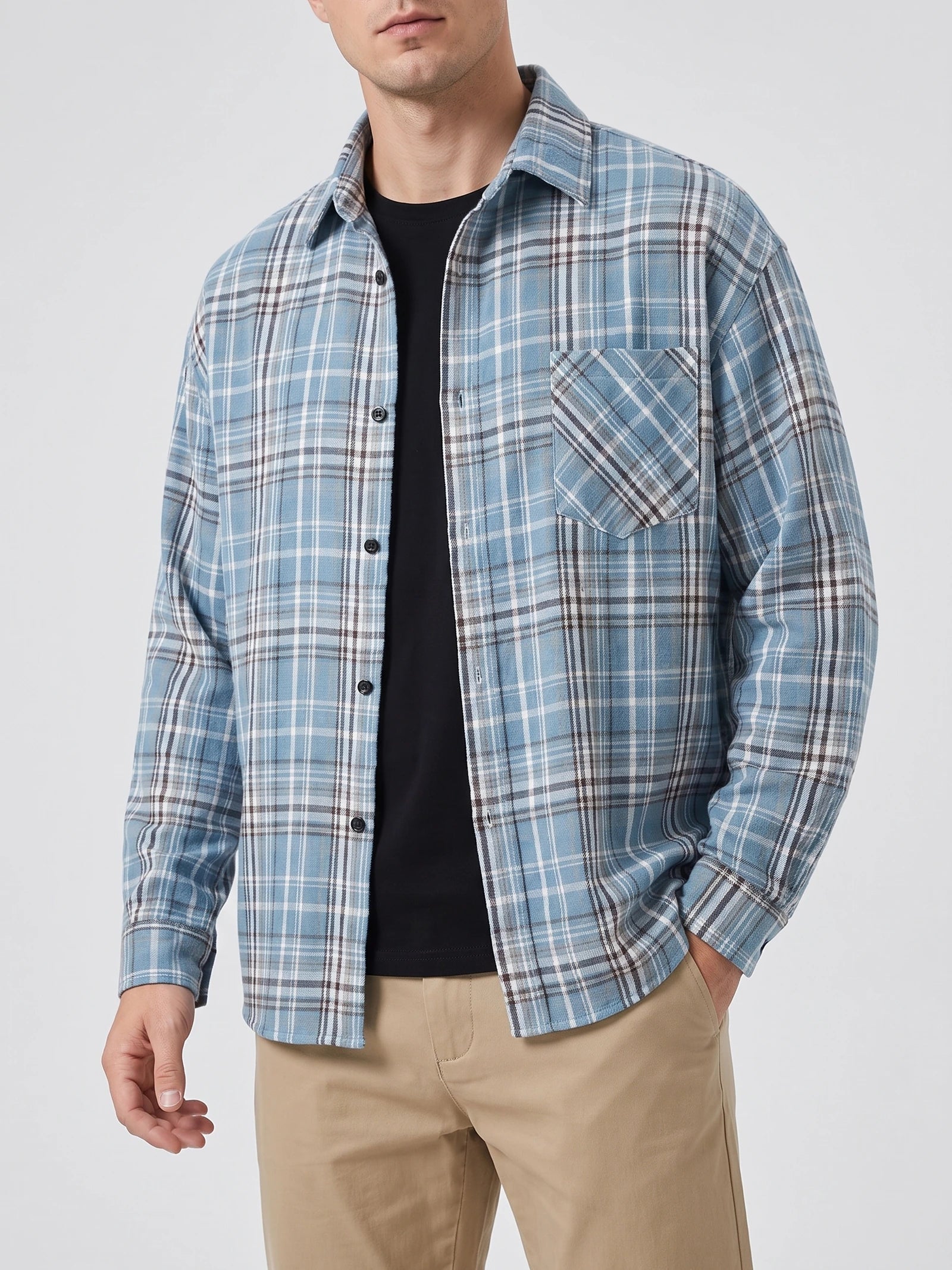 Men's Check Flannel Shirt, Long Sleeve Autumn Winter Shirt