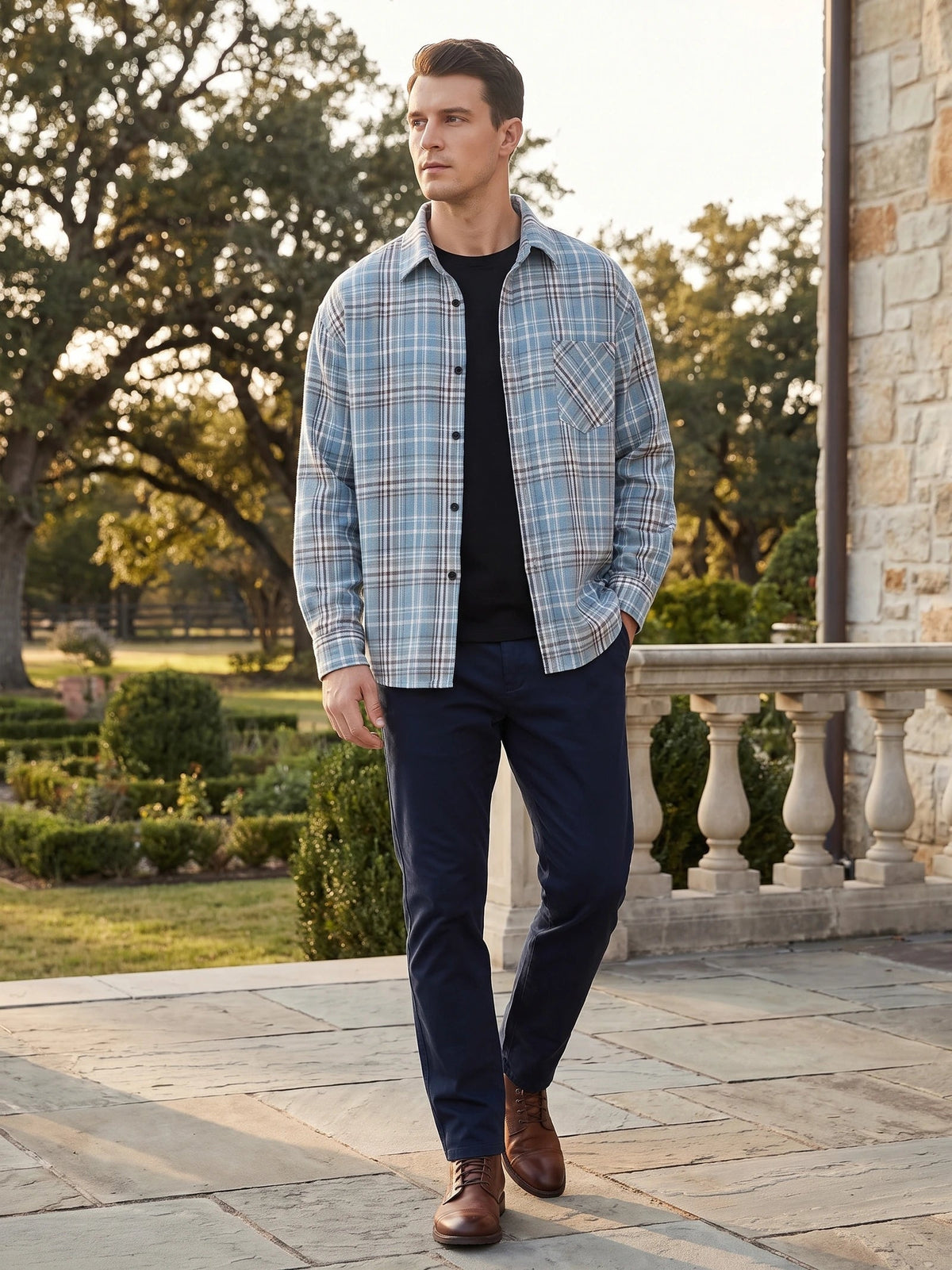 Men's Check Flannel Shirt, Long Sleeve Autumn Winter Shirt