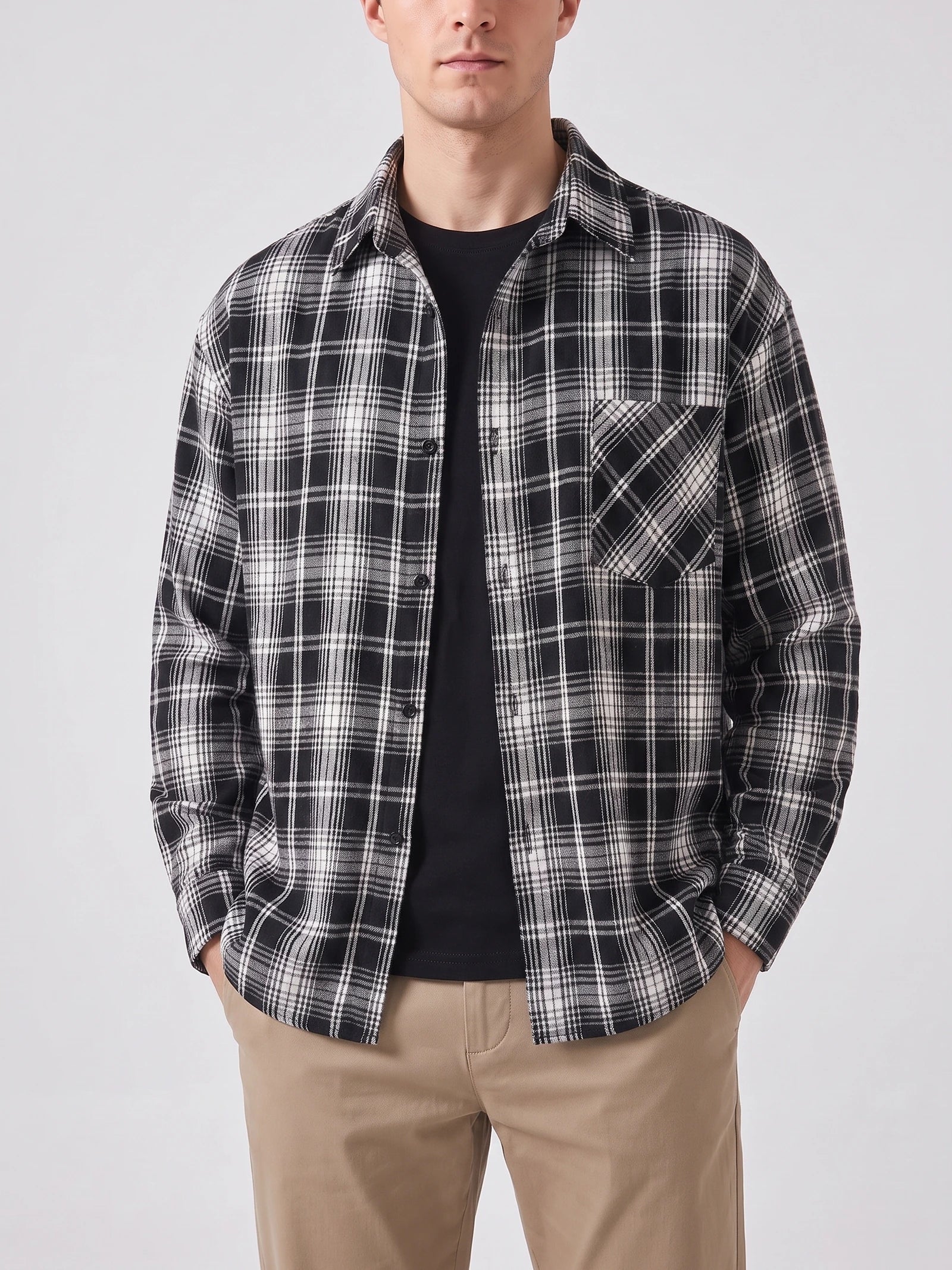 Men's Check Flannel Shirt, Long Sleeve Autumn Winter Shirt