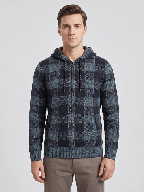 Men's Check Flannel Hooded Fleece Jacket for Autumn Winter Casual Wear
