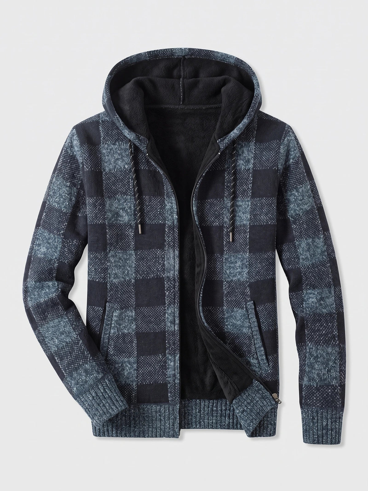 Men's Check Flannel Hooded Fleece Jacket for Autumn Winter Casual Wear