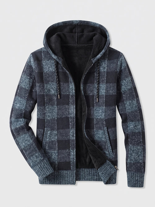 Men's Check Flannel Hooded Fleece Jacket for Autumn Winter Casual Wear