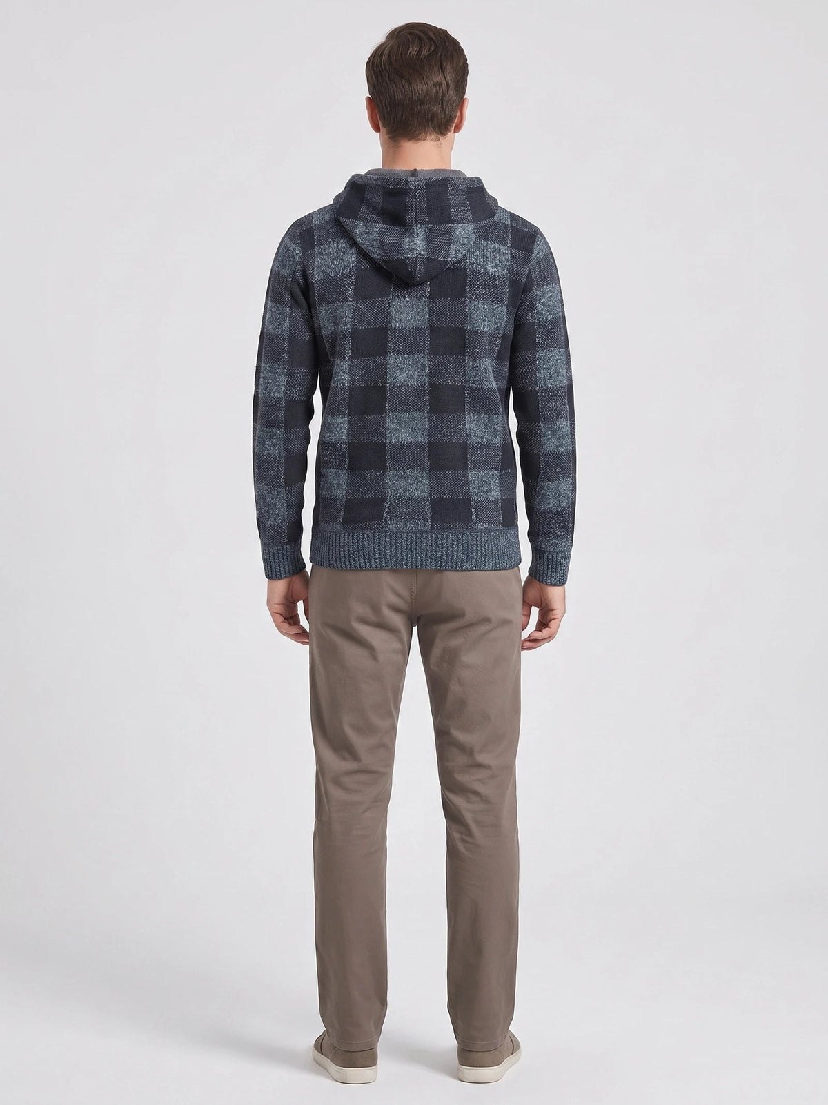 Men's Check Flannel Hooded Fleece Jacket for Autumn Winter Casual Wear