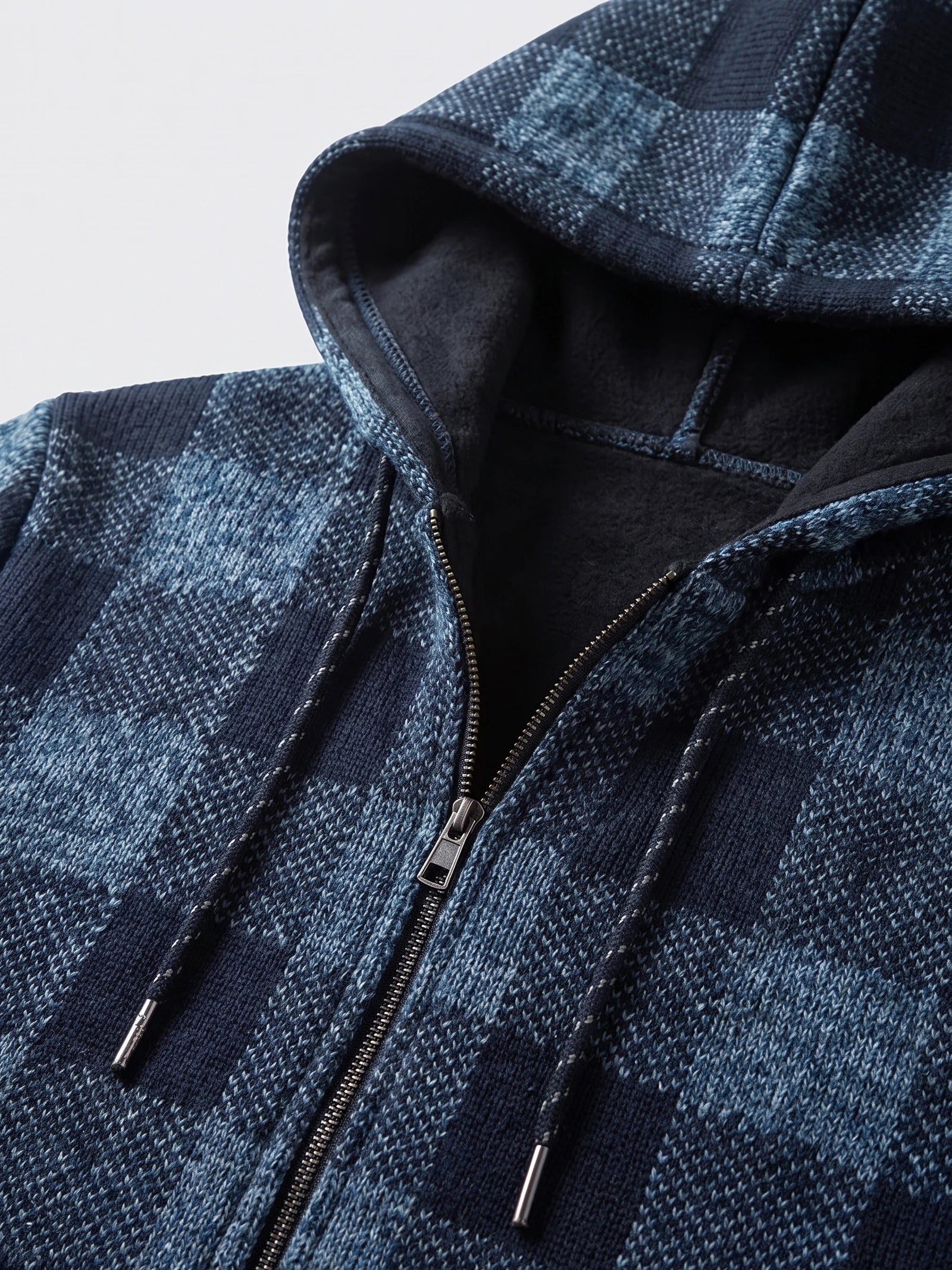 Men's Check Flannel Hooded Fleece Jacket for Autumn Winter Casual Wear