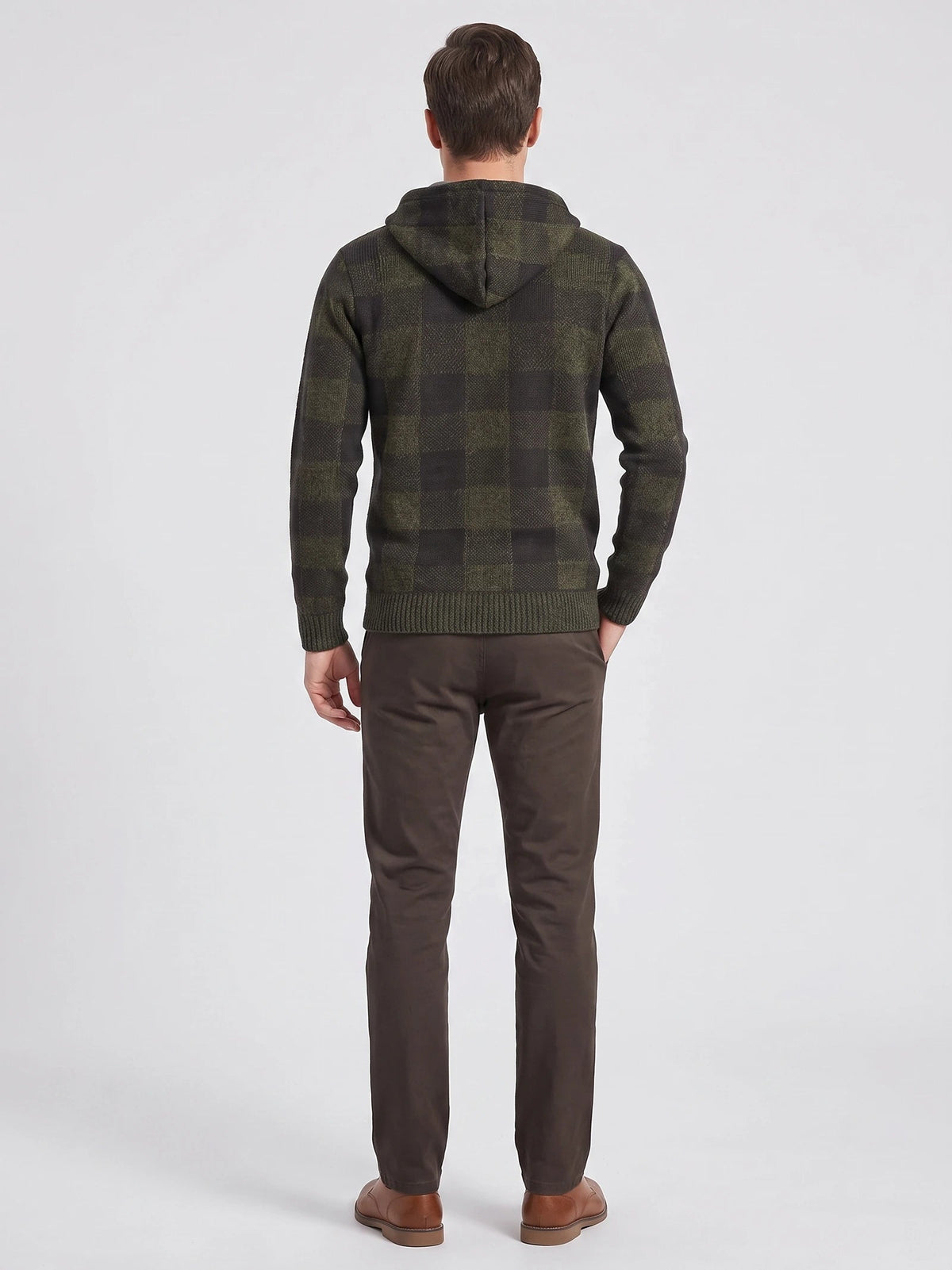 Men's Check Flannel Hooded Fleece Jacket for Autumn Winter Casual Wear