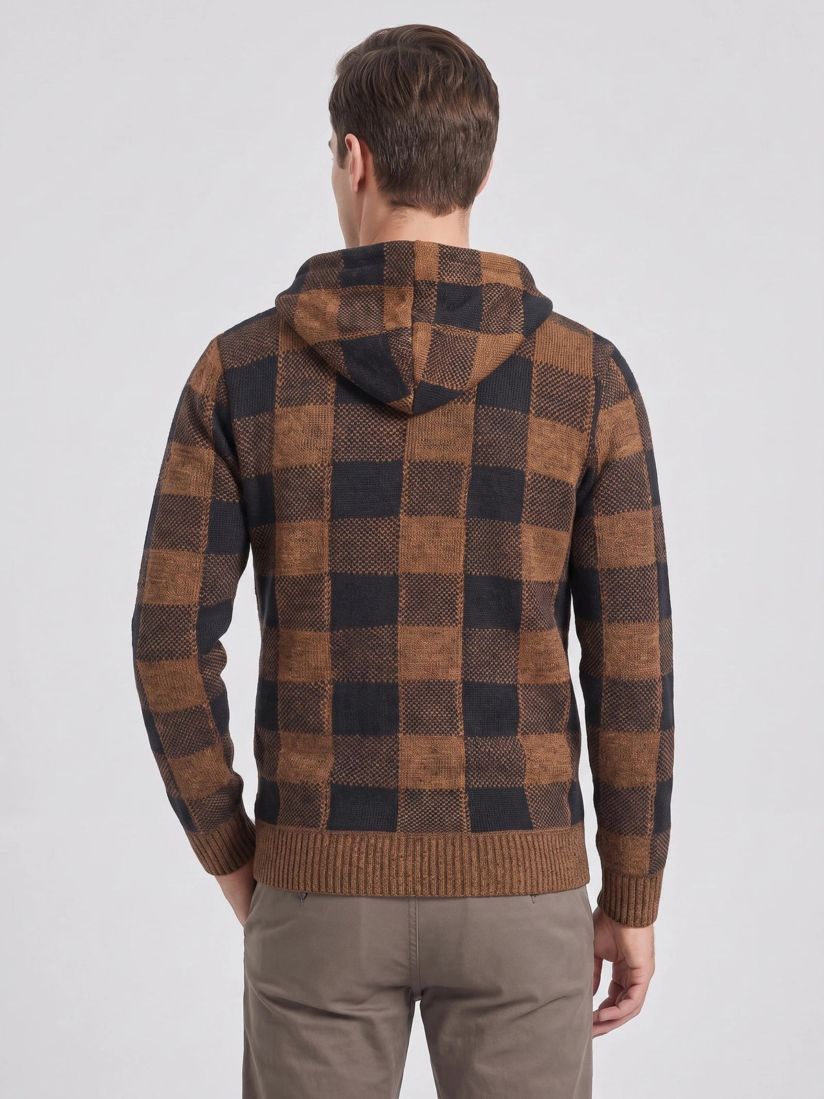 Men's Check Flannel Hooded Fleece Jacket for Autumn Winter Casual Wear