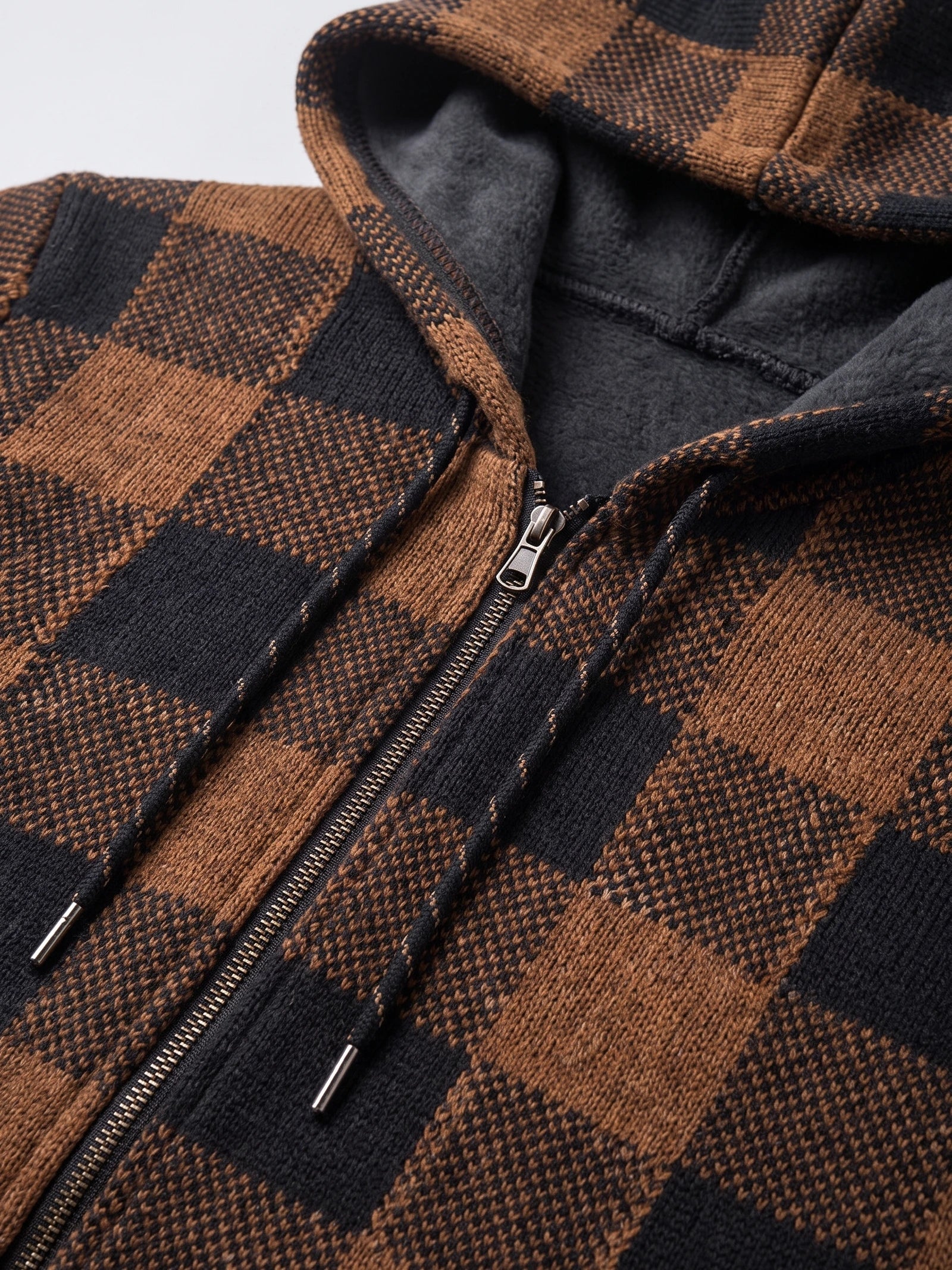 Men's Check Flannel Hooded Fleece Jacket for Autumn Winter Casual Wear