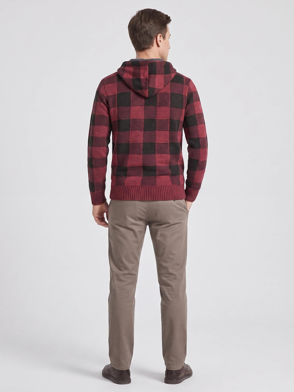 Men's Check Flannel Hooded Fleece Jacket for Autumn Winter Casual Wear