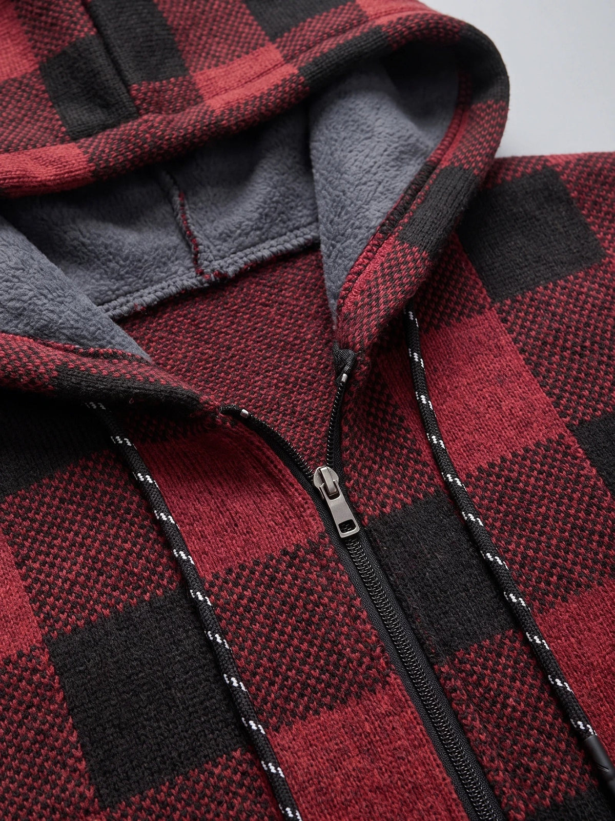 Men's Check Flannel Hooded Fleece Jacket for Autumn Winter Casual Wear