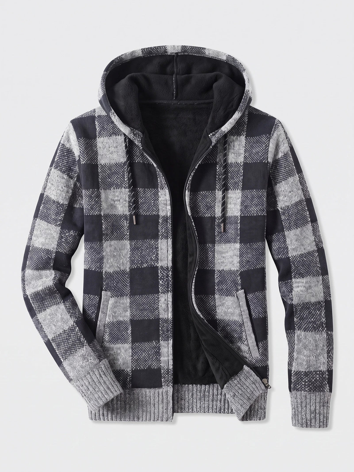 Men's Check Flannel Hooded Fleece Jacket for Autumn Winter Casual Wear