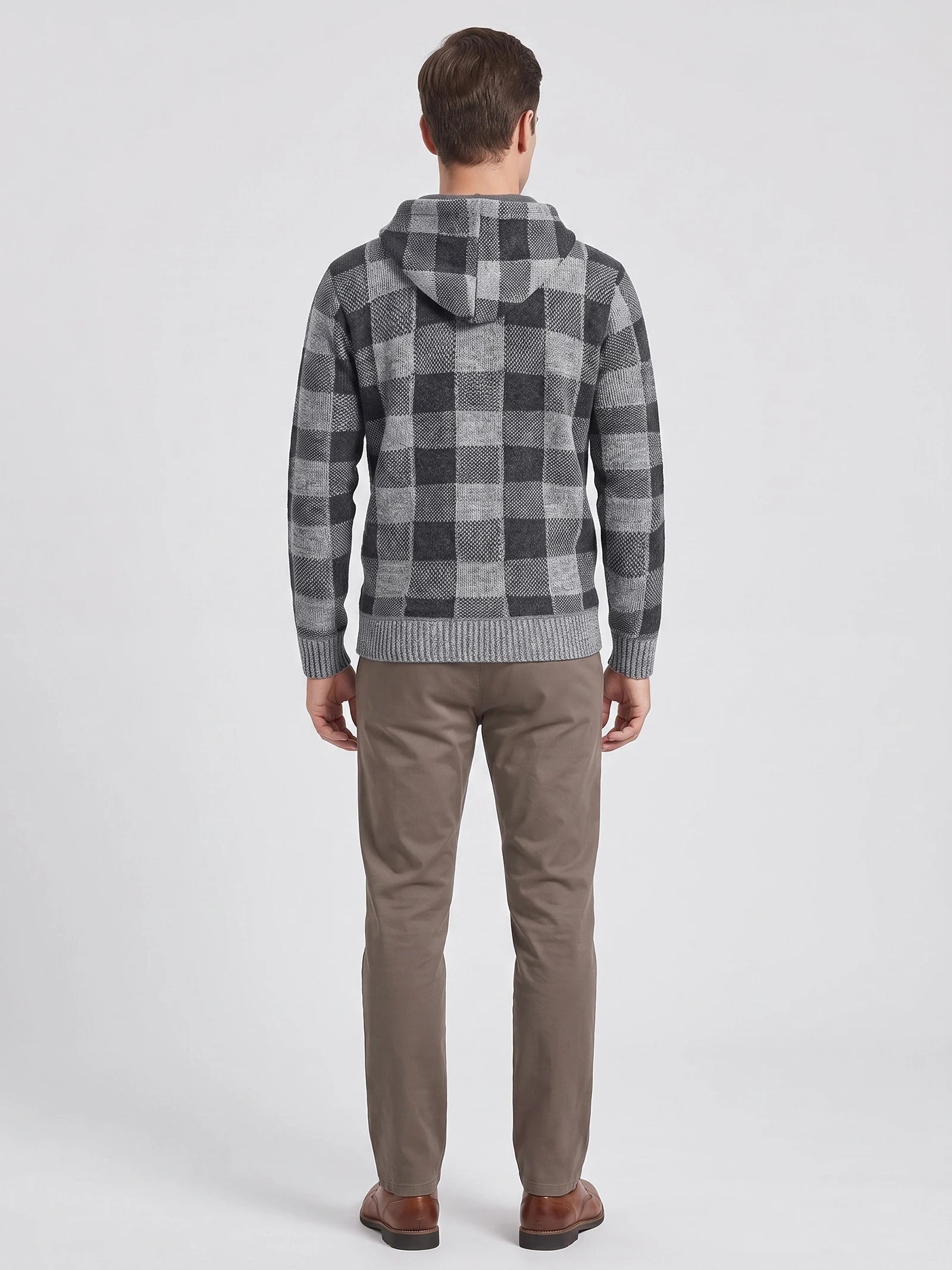 Men's Check Flannel Hooded Fleece Jacket for Autumn Winter Casual Wear
