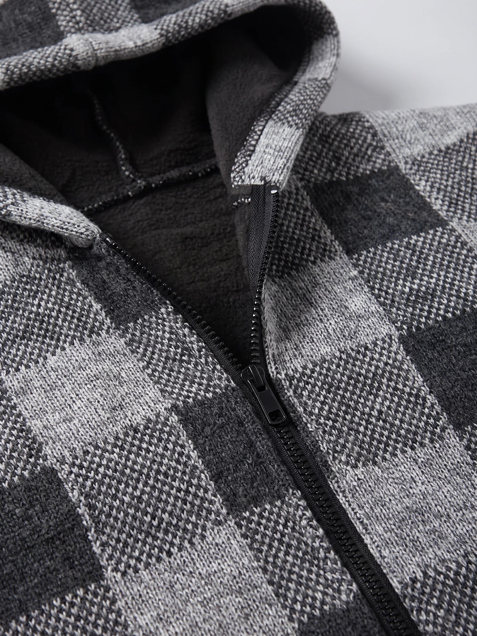 Men's Check Flannel Hooded Fleece Jacket for Autumn Winter Casual Wear