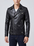 Men's Leather Motorcycle Jacket, Black PU Leather Zip-Front Biker Style