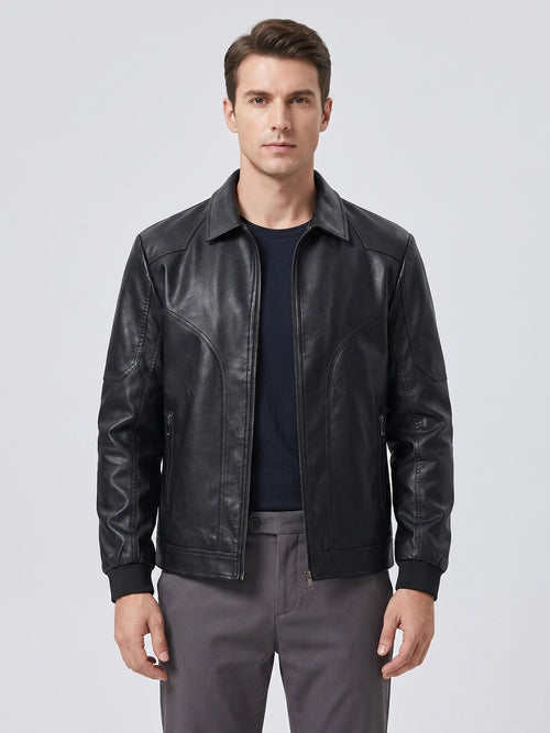 Men's Autumn Jacket Black Bomber Motorcycle Style
