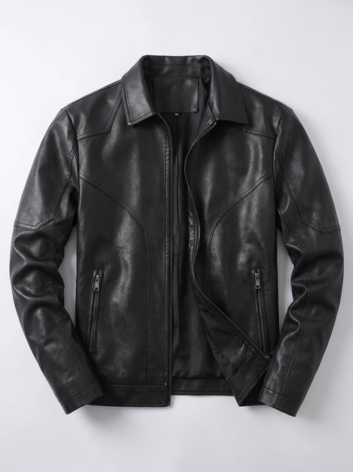 Men's Autumn Jacket Black Bomber Motorcycle Style