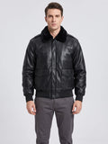 Men's Black Leather Jacket, Padded A-2 Flight Bomber Jacket for Winter