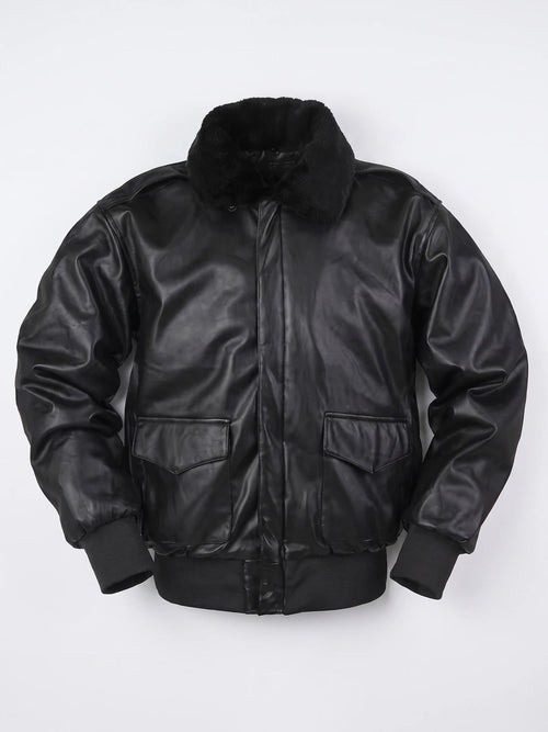 Men's Black Leather Jacket, Padded A-2 Flight Bomber Jacket for Winter
