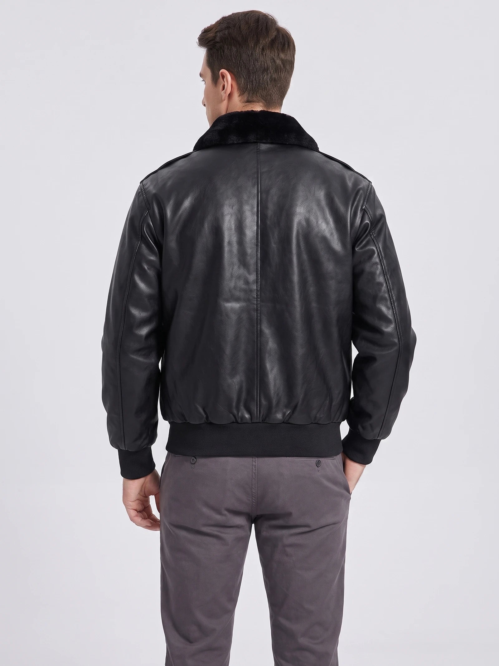 Men's Black Leather Jacket, Padded A-2 Flight Bomber Jacket for Winter
