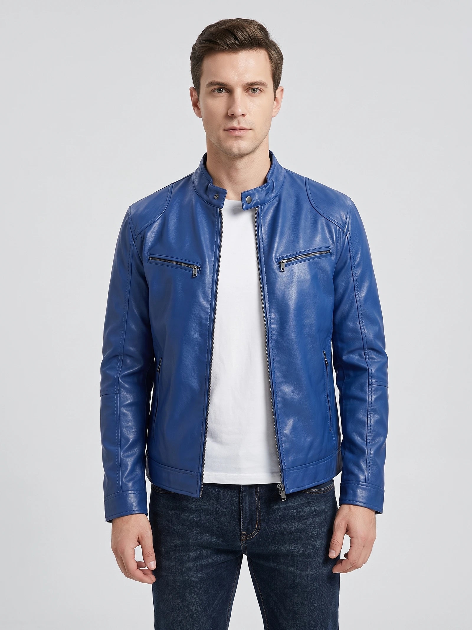 Men's Leather Jacket Bomber Biker Casual Loose Fit
