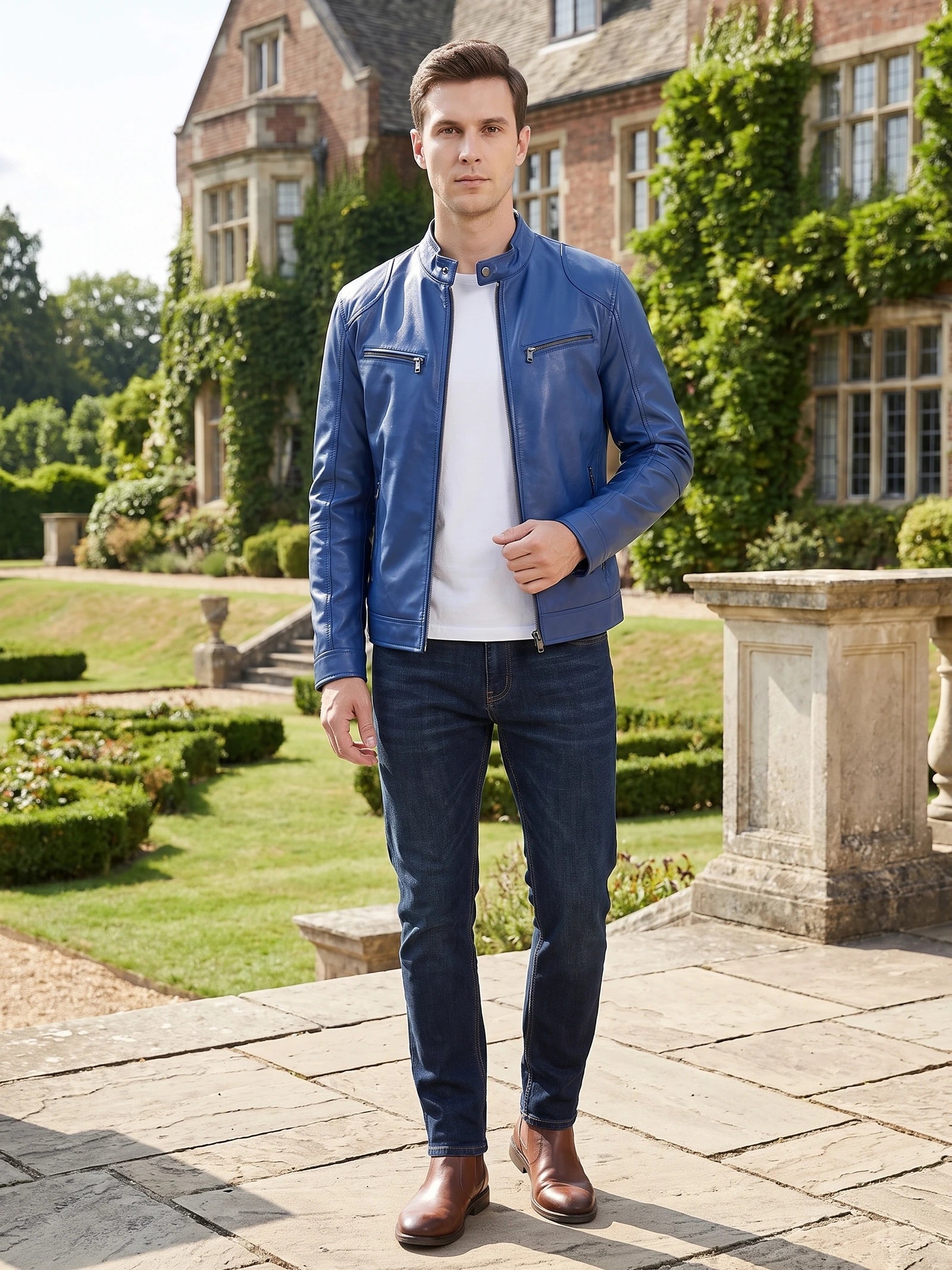 Men's Leather Jacket Bomber Biker Casual Loose Fit