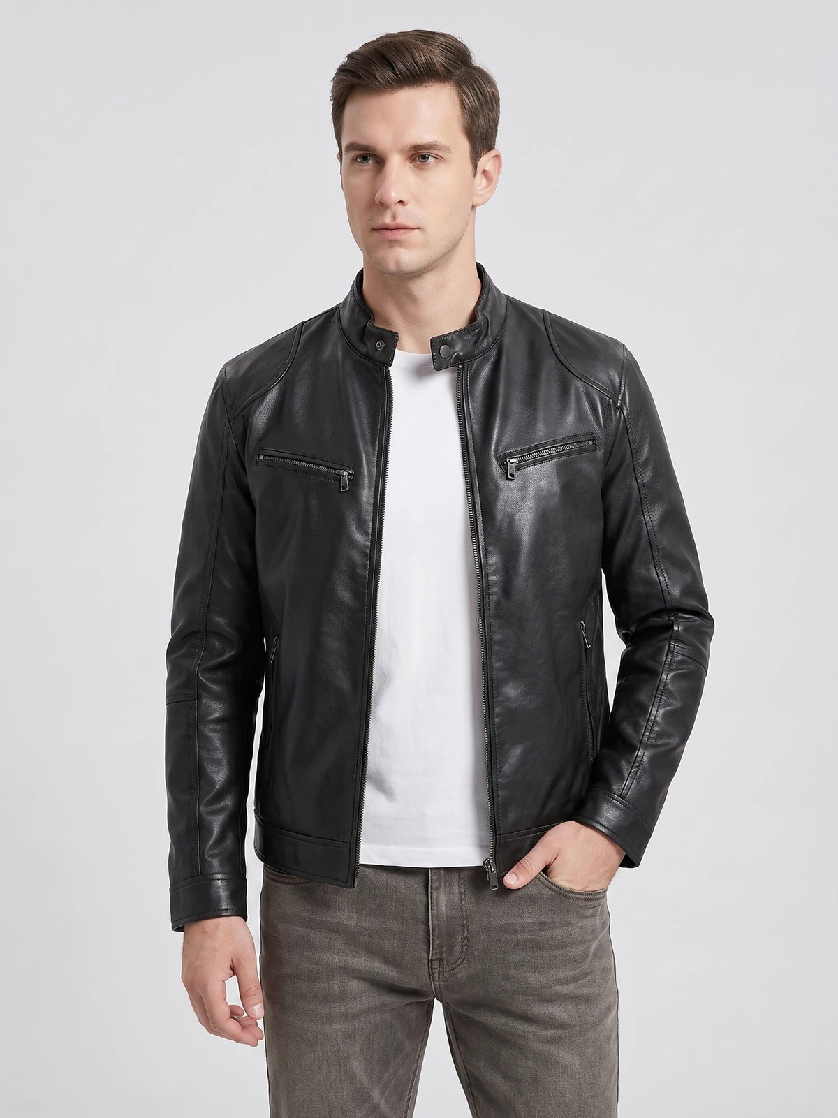 Men's Leather Jacket Bomber Biker Casual Loose Fit